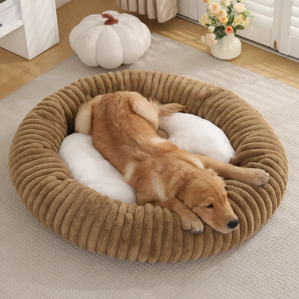 2025 New Round Plush Dog Bed for All Seasons Washable Cat Bed with Non-Slip Bottom Warm Winter Soft Pet Nest for Medium Large