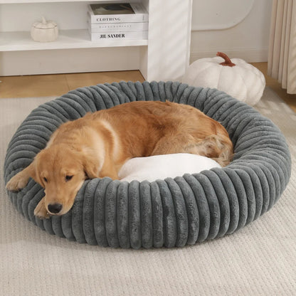 2025 New Round Plush Dog Bed for All Seasons Washable Cat Bed with Non-Slip Bottom Warm Winter Soft Pet Nest for Medium Large