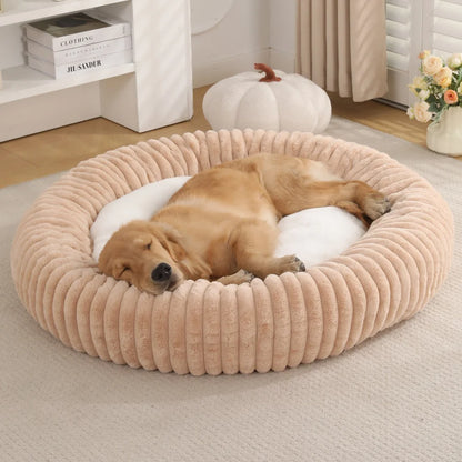 2025 New Round Plush Dog Bed for All Seasons Washable Cat Bed with Non-Slip Bottom Warm Winter Soft Pet Nest for Medium Large