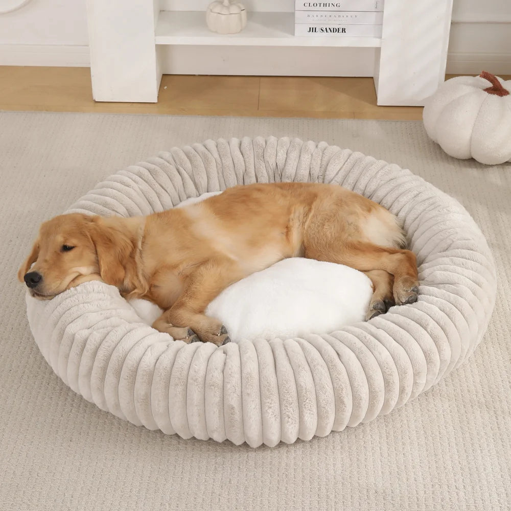 2025 New Round Plush Dog Bed for All Seasons Washable Cat Bed with Non-Slip Bottom Warm Winter Soft Pet Nest for Medium Large
