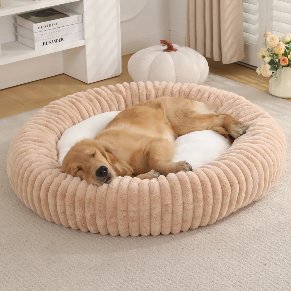 2025 New Round Plush Dog Bed for All Seasons Washable Cat Bed with Non-Slip Bottom Warm Winter Soft Pet Nest for Medium Large