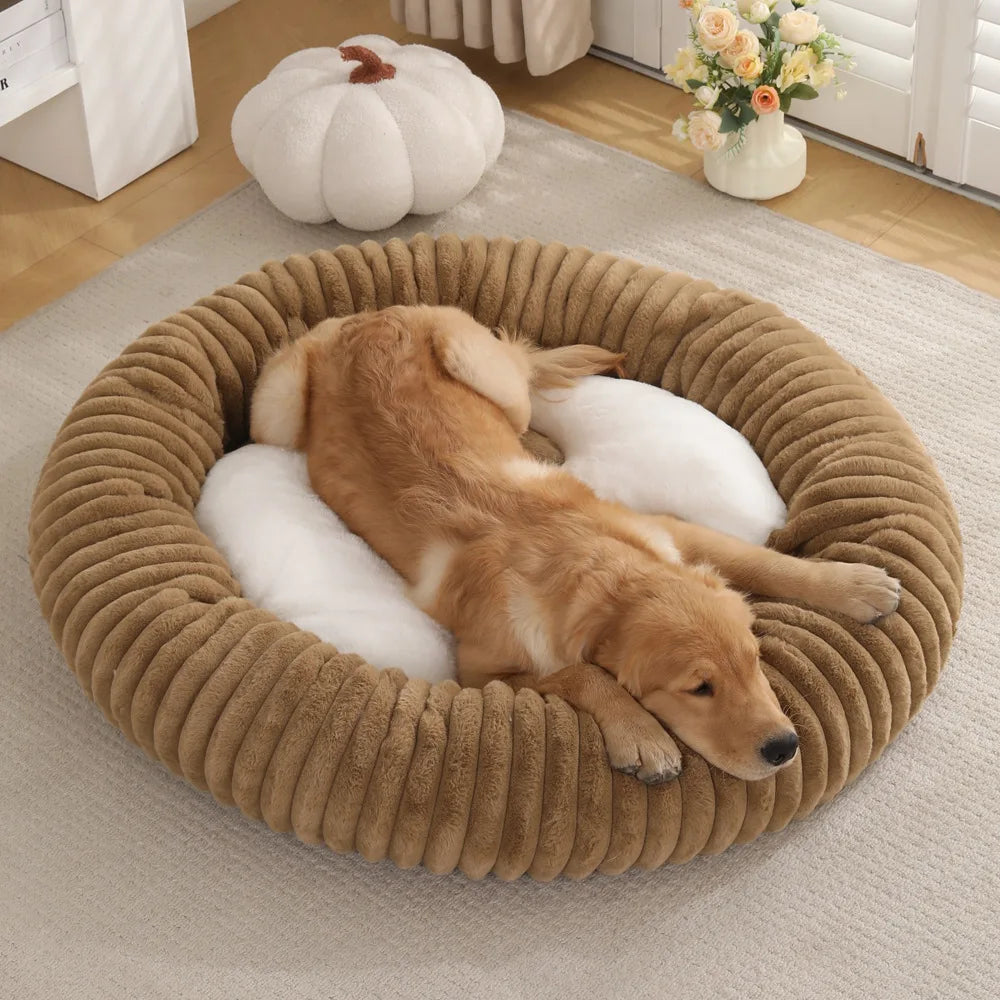 2025 New Round Plush Dog Bed for All Seasons Washable Cat Bed with Non-Slip Bottom Warm Winter Soft Pet Nest for Medium Large