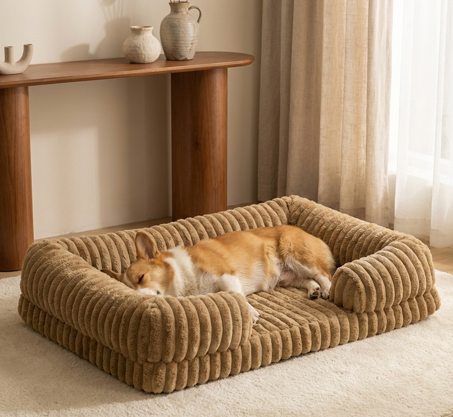 Lit pour chien apaisant en velours côtelé, idéal pour le confort articulaire - GalleryWoof