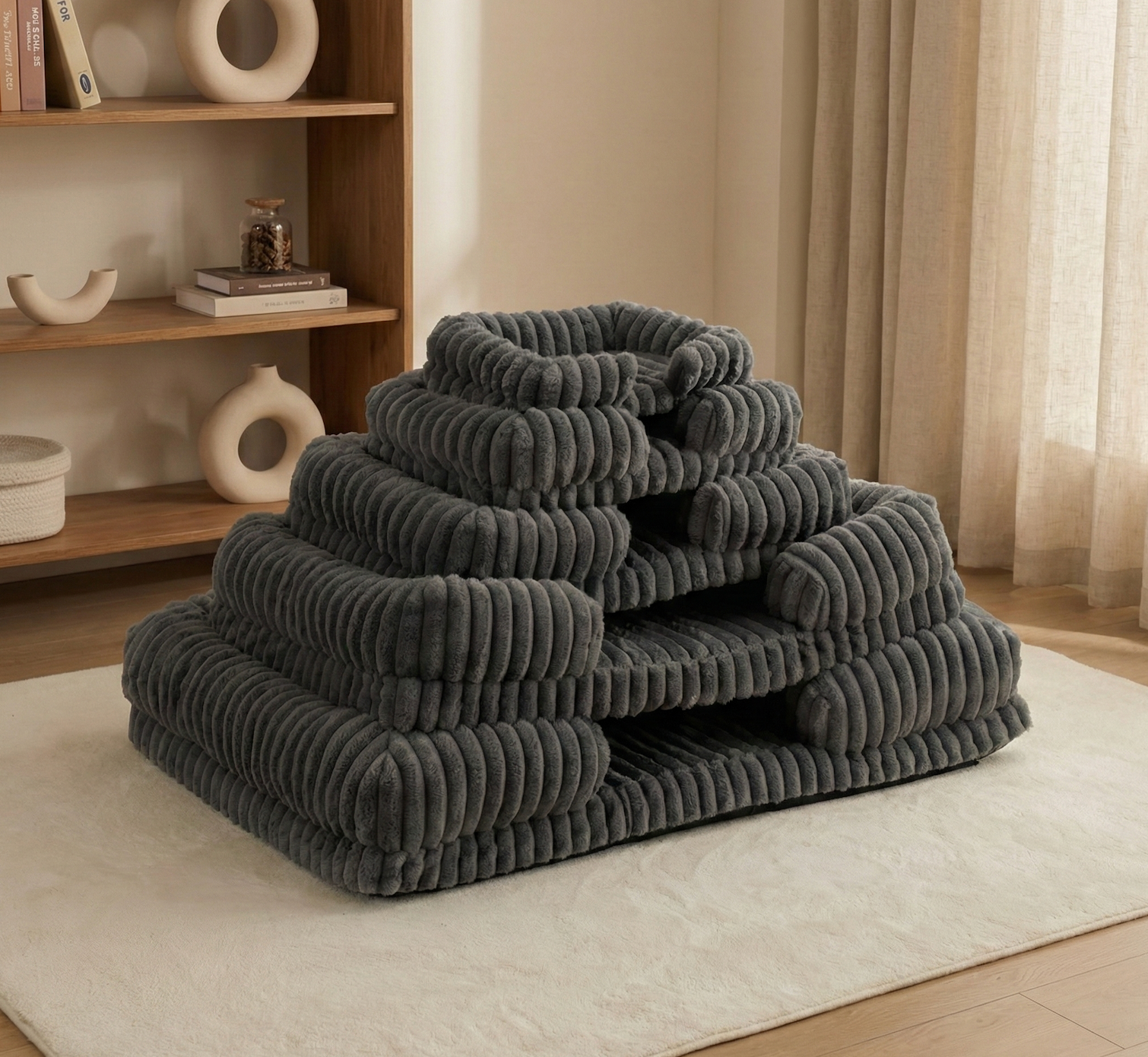 Couchage ergonomique pour chien - Velours côtelé premium pour articulations sensibles